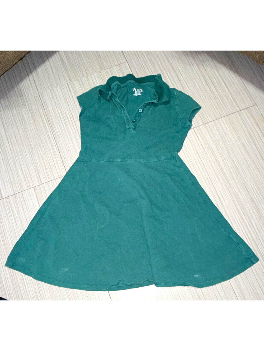 The Children's Place Girls Fit & Flare Collared Polo Dress Green Knit 7/8